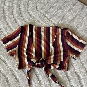 Striped Tie-Front Crop Top